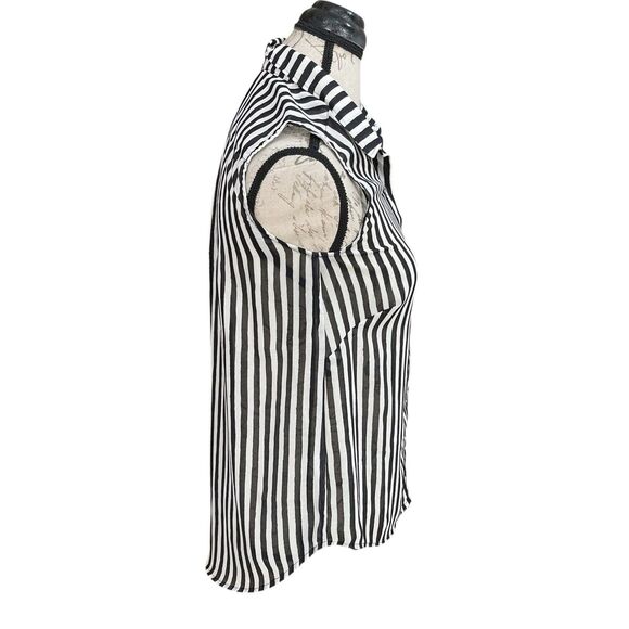 H&M Womens Blouse Sz 2 Sleeveless Striped Semi Sheer Button down Preppy Punk Y2k - Picture 3 of 12
